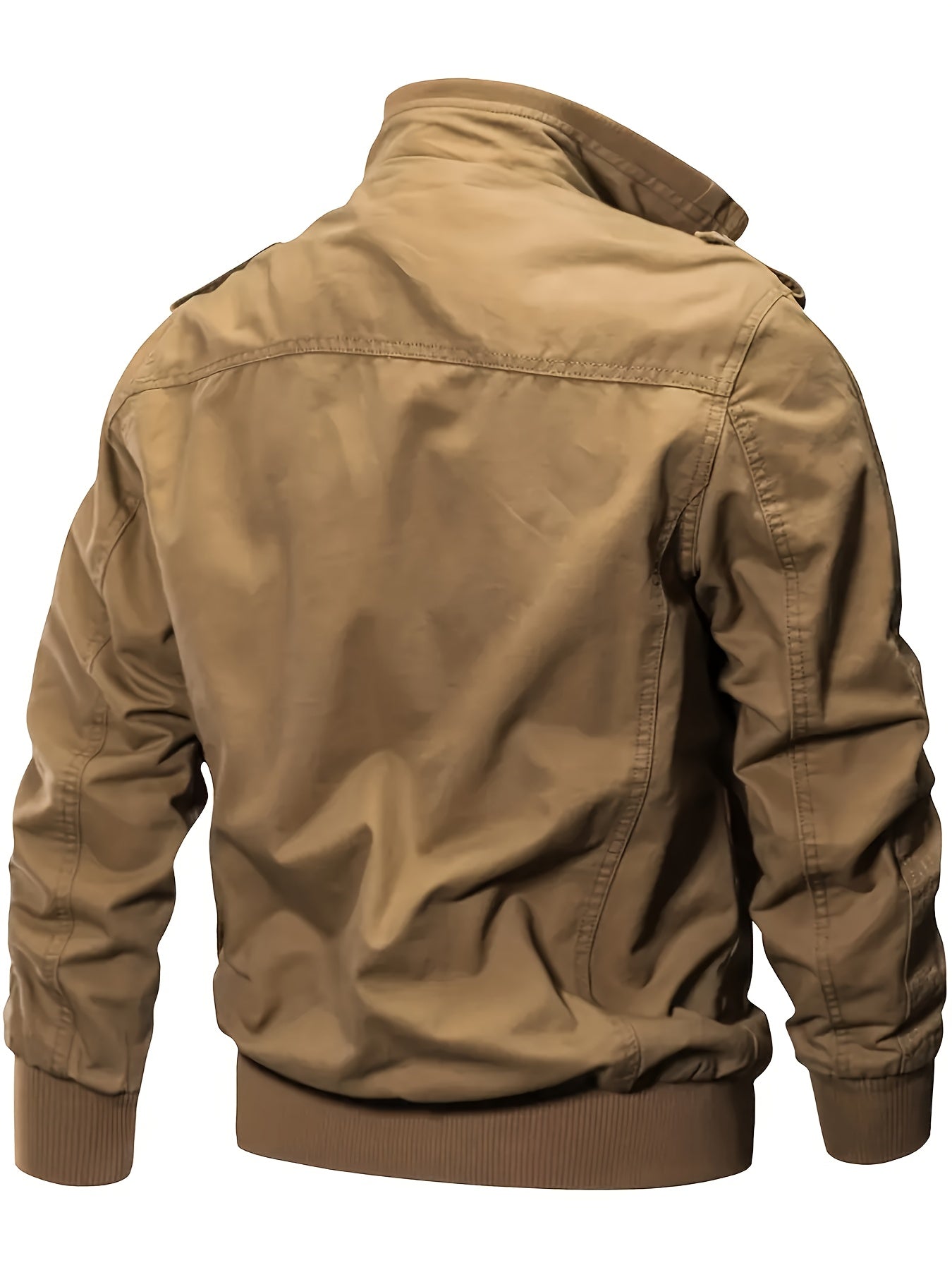 Veste Motard Homme Rétro Multi-Poches - Col Montant Vert Olive Cargo Automne/Hiver Lavable