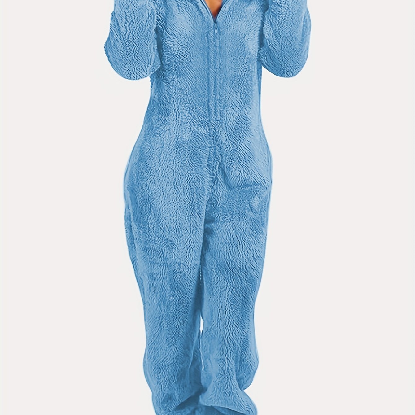 Combinaison Pyjama Peluche Capuche Femme - Fermeture Éclair Manches Longues Festival