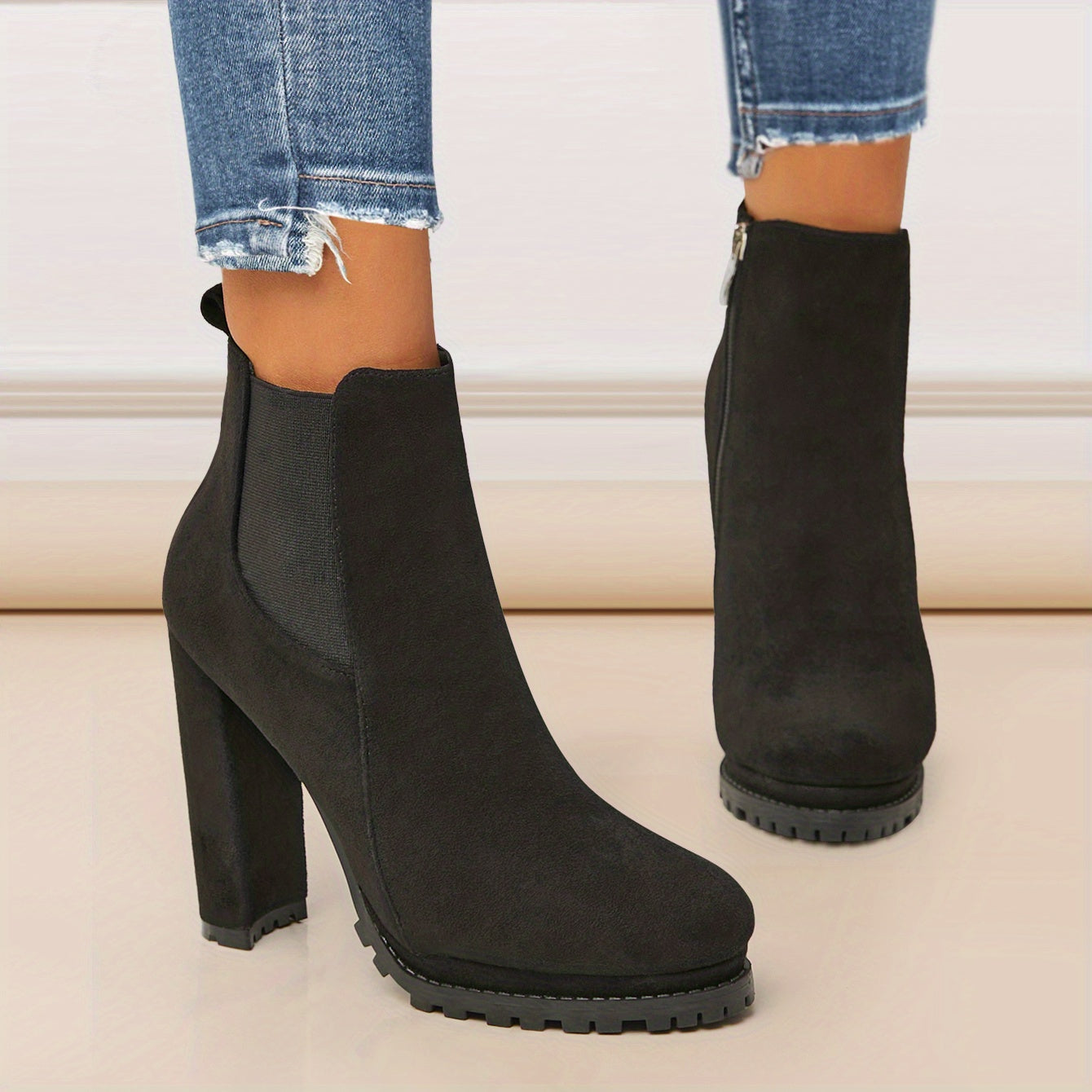 Bottines Bout Rond Fermeture Éclair - Talon Bloc Plateforme Hiver Femme