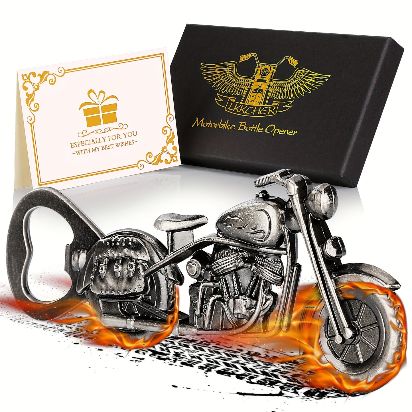 Décapsuleur Moto Cadeau Homme - Ouvre-Bouteille Biker avec Boîte Cadeau