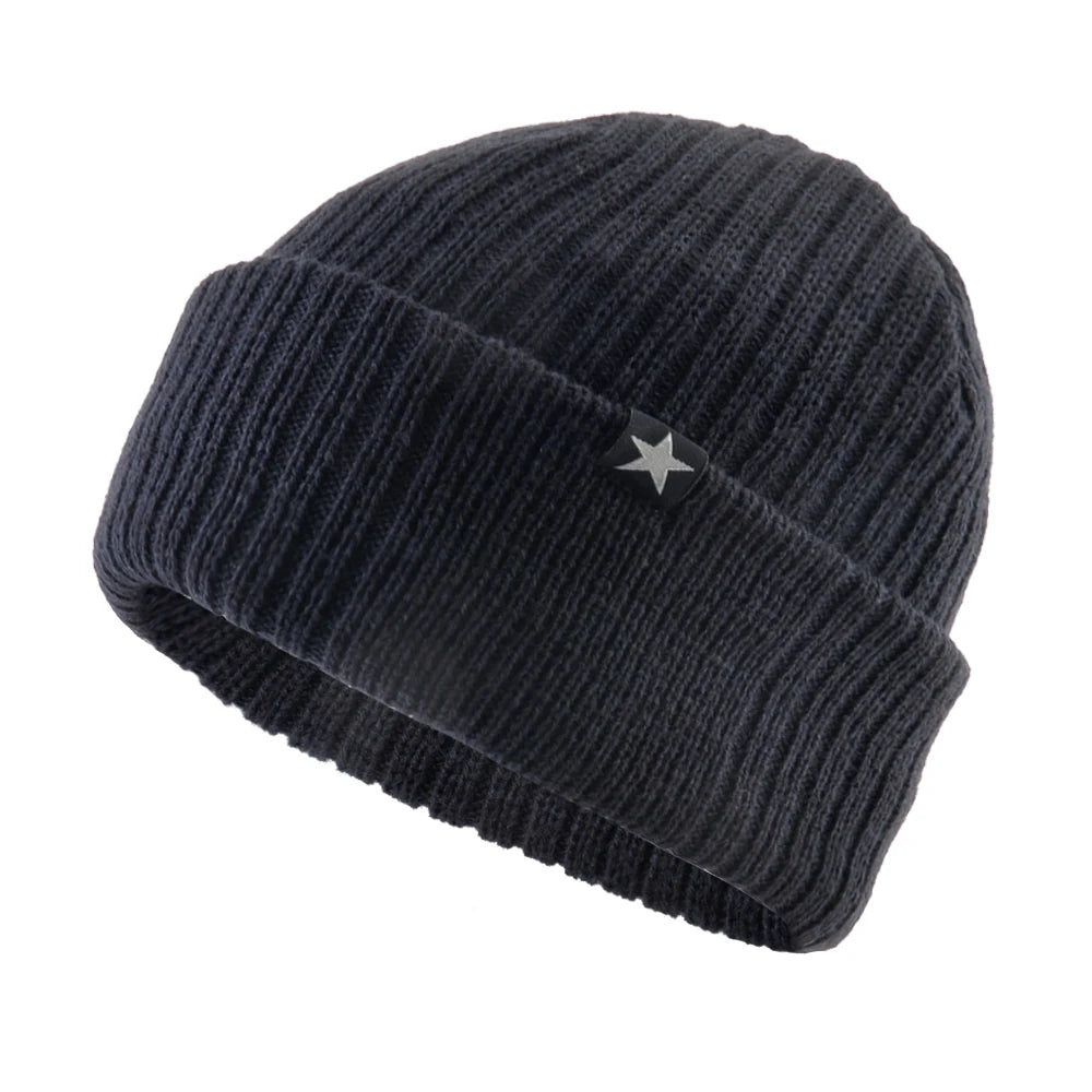 Chapeaux d'hiver pour hommes tricoté laine couleur unie Bonnet chapeau hommes chaud Skullies casquette tricot Doulbe couche épaisse Bonnet de Ski en plein air