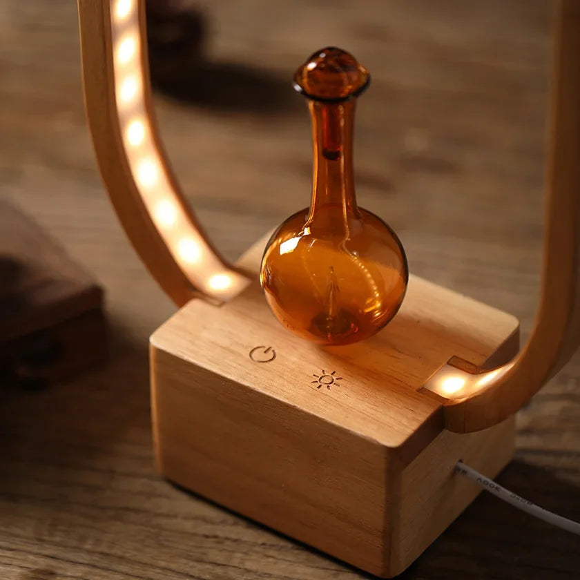 Premium Essential Oil Diffuser - Wooden Base Glass LED Nebulizer