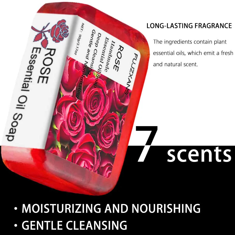 Set of 7 Handmade Soaps with Essential Oils 90g - Rose Jasmine Lavender