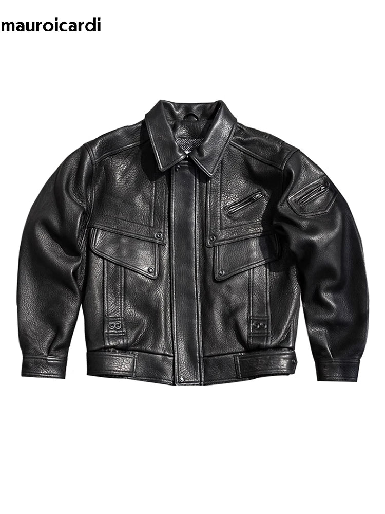Veste Moto Cuir PU Homme Mauroicardi - Manches Longues Noir Cool Luxe Designer