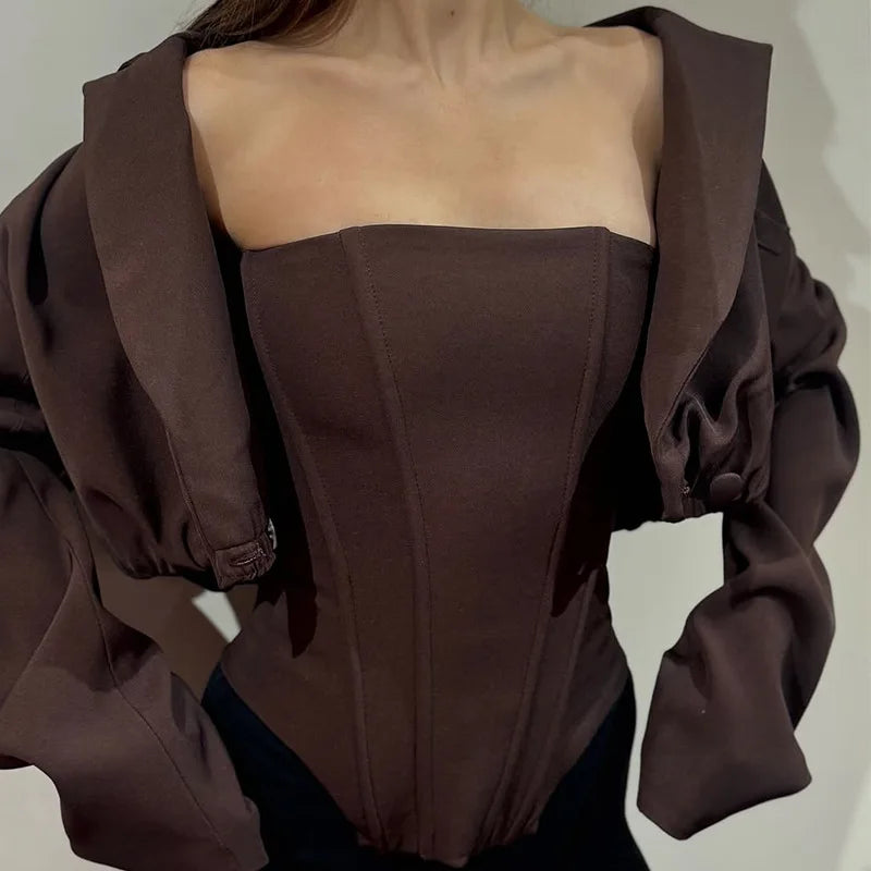 Ensemble Blazer Femme Court - Veste + Gilet Irrégulier