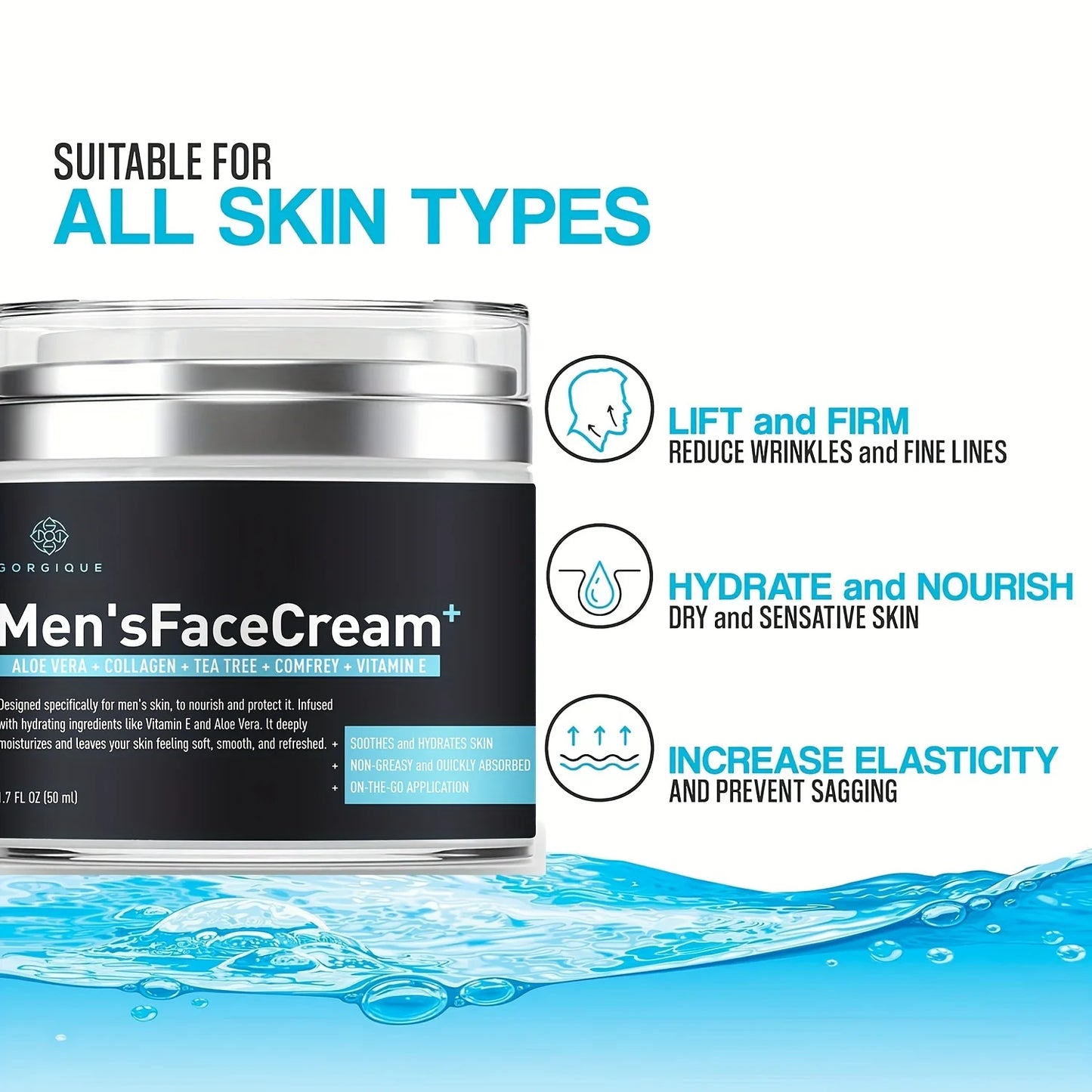 Men's Anti-Aging Face Cream - Hyaluronic Acid Collagen Vitamin E