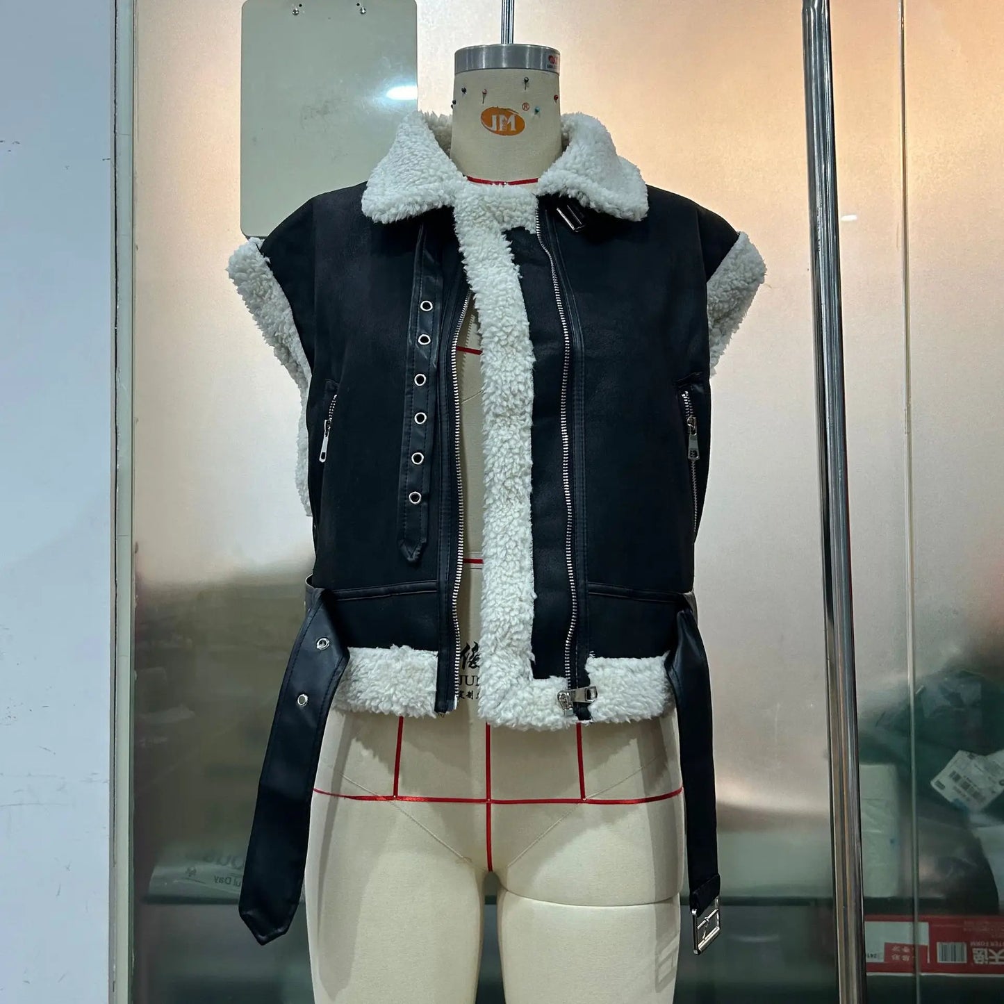 Gilet Femme Fausse Fourrure Col Rabattu - Veste Courte Poche Automne Hiver