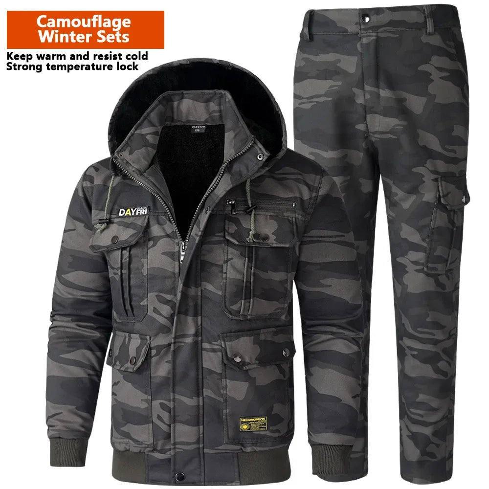 Ensemble 2 Pièces Homme Hiver - Veste Pantalon Doublure Peluche Coupe-Vent Escalade Ski