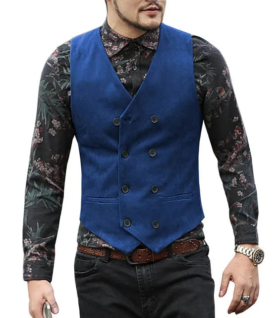 Gilet Costume Homme Col V Laine - Double Boutonnage Cintrée Mariage