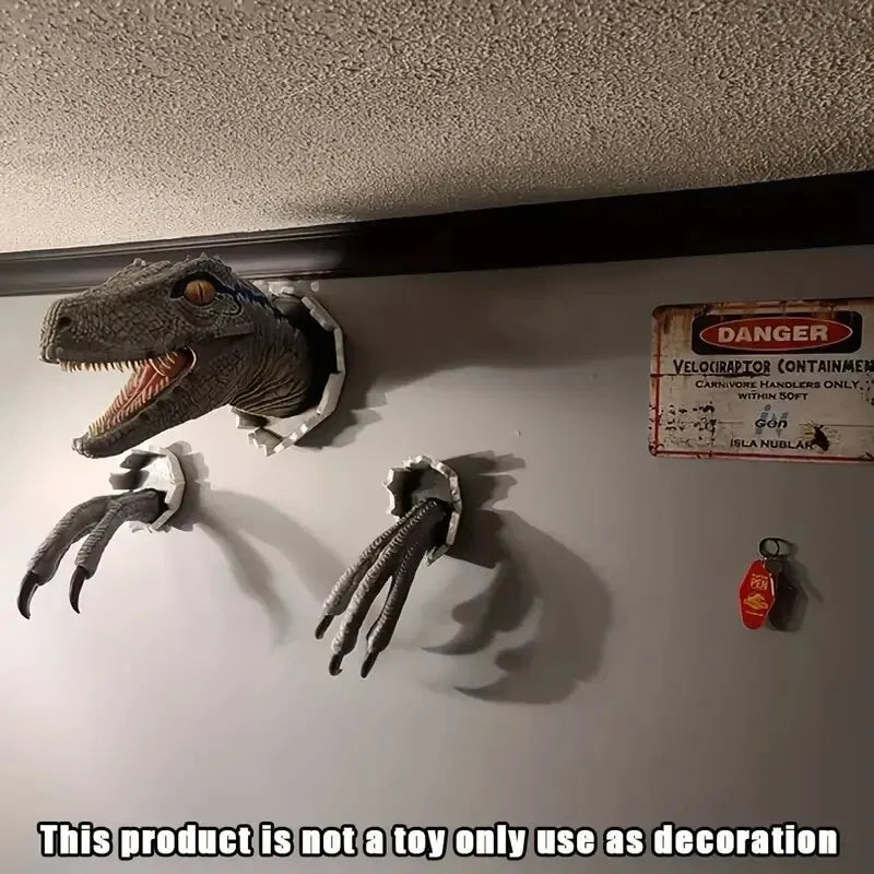 Statue Murale Dinosaure 3D Velociraptor - Décoration Artisanat 3 Pièces