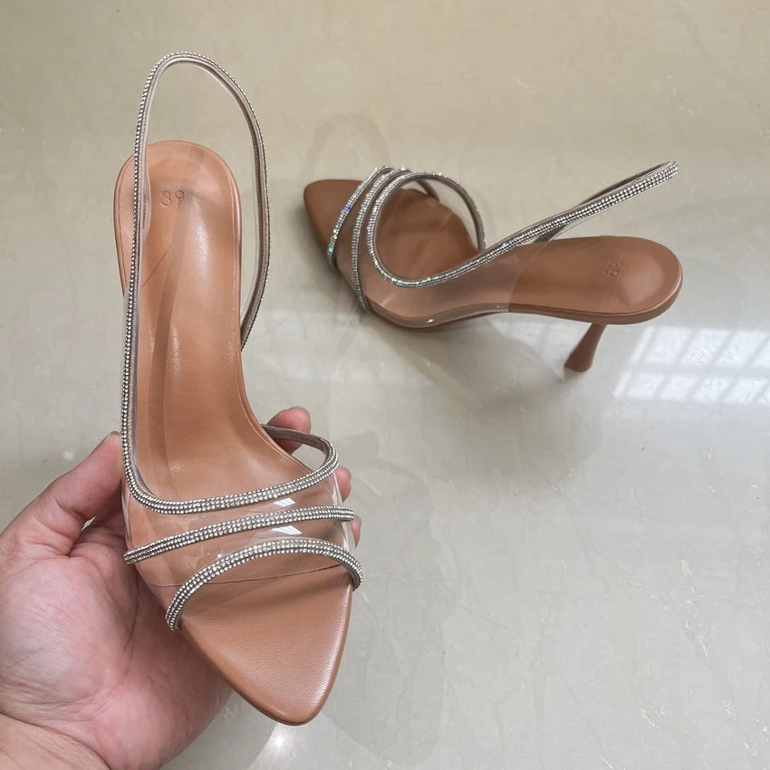 Sandales Transparentes Talons Hauts Femme - Strass Slingback Sexy Été