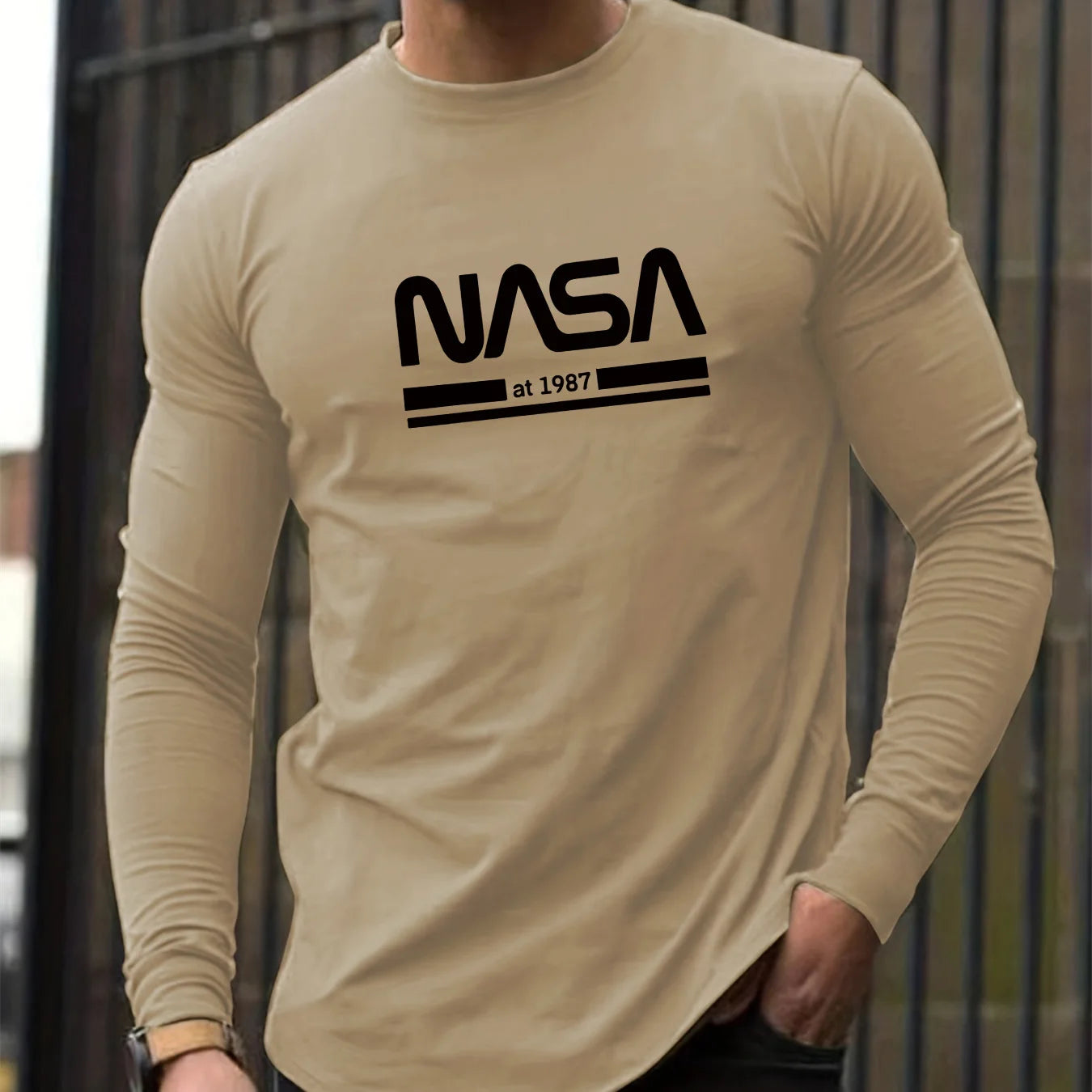T-Shirt Homme NASA Manches Longues - 100% Coton Col Rond Ample Décontracté