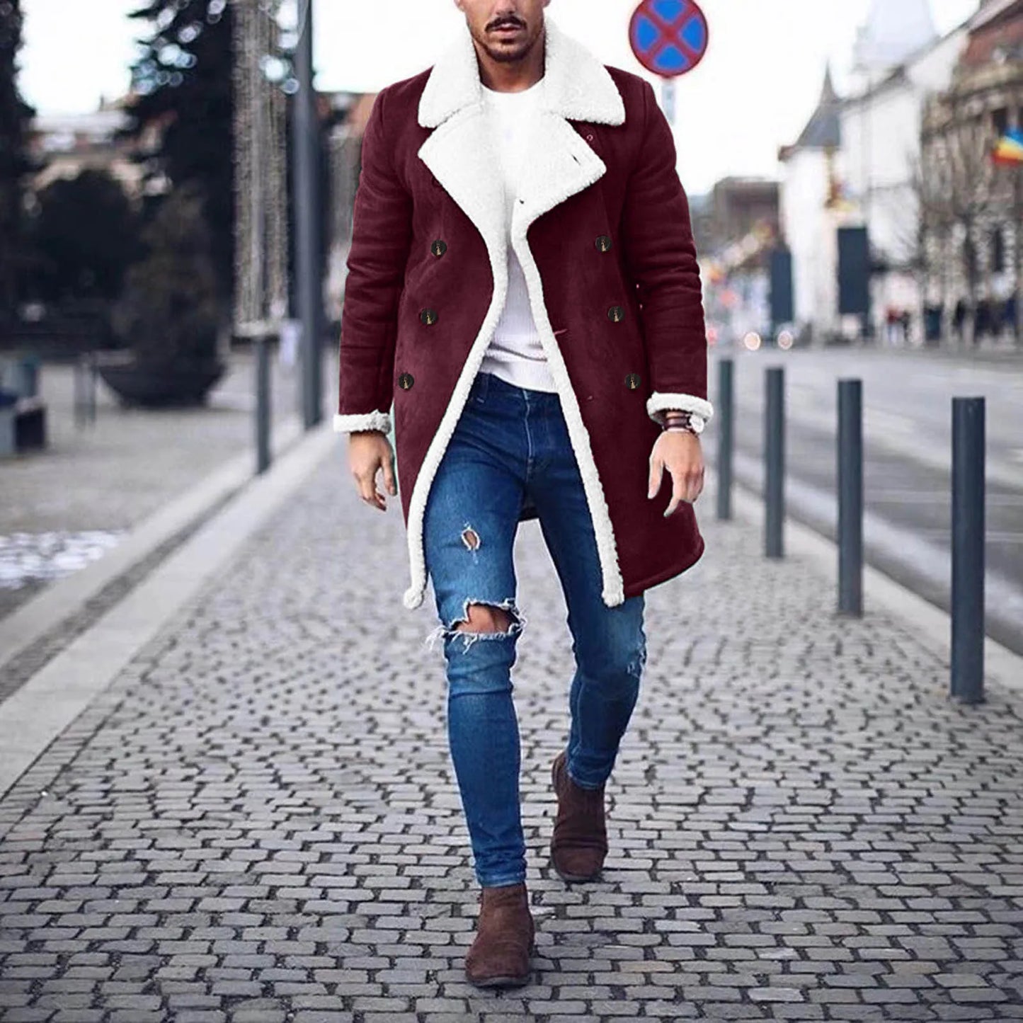 Veste Cuir Homme Confortable - Épaississement Chaud Fourrure Softshell Coupe-Vent Long Manteau