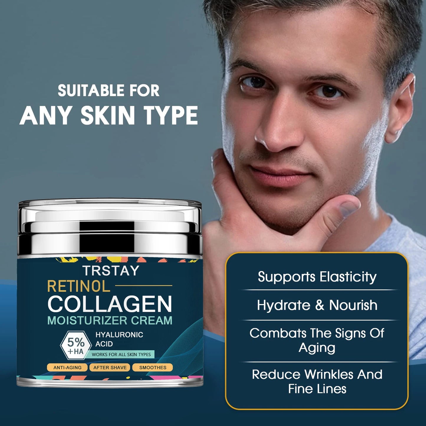 Men's Face Cream Collagen + Hyaluronic Acid - Day & Night 50ml