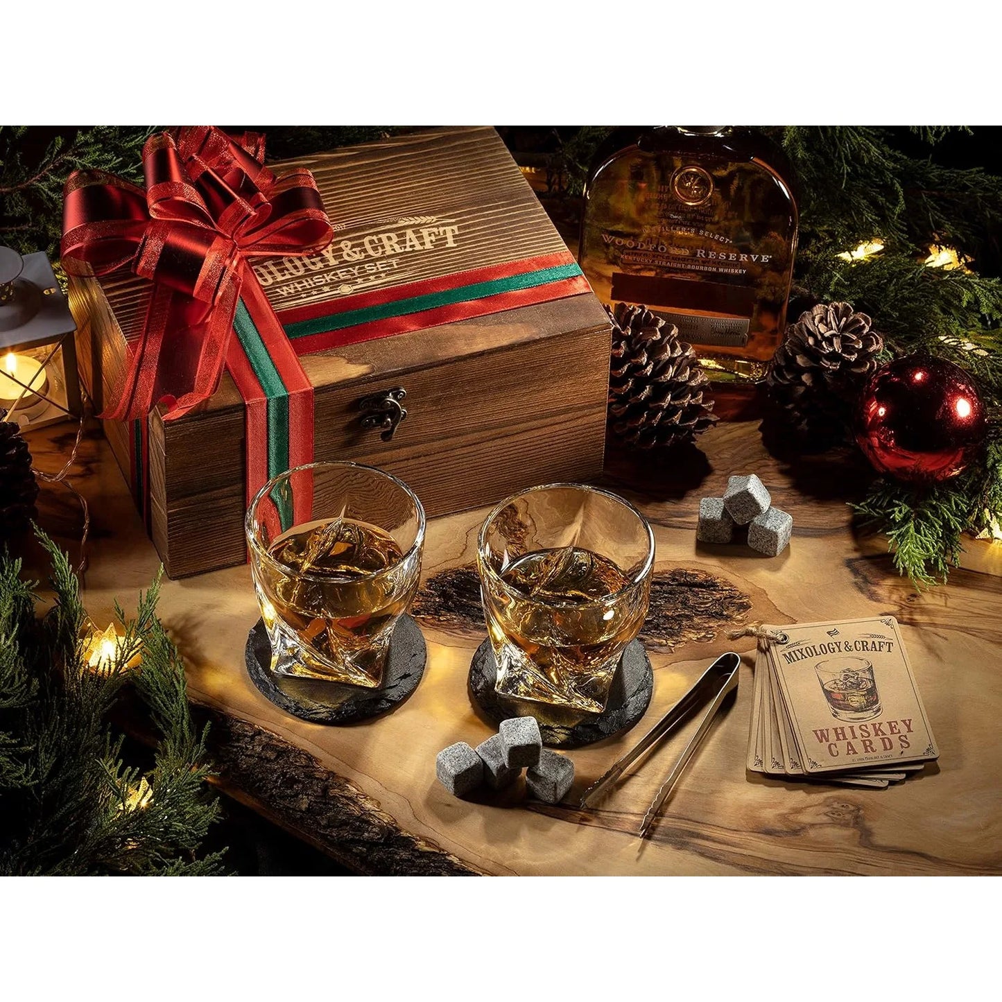 Ensemble Pierres Whisky Granit - Verres 10oz Coffret Bois Cadeau Homme