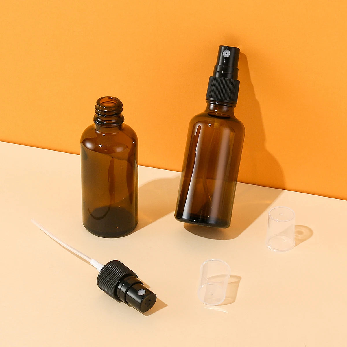 Set of 2 Amber Glass Spray Bottles 50ml - Essential Oils Perfume DIY