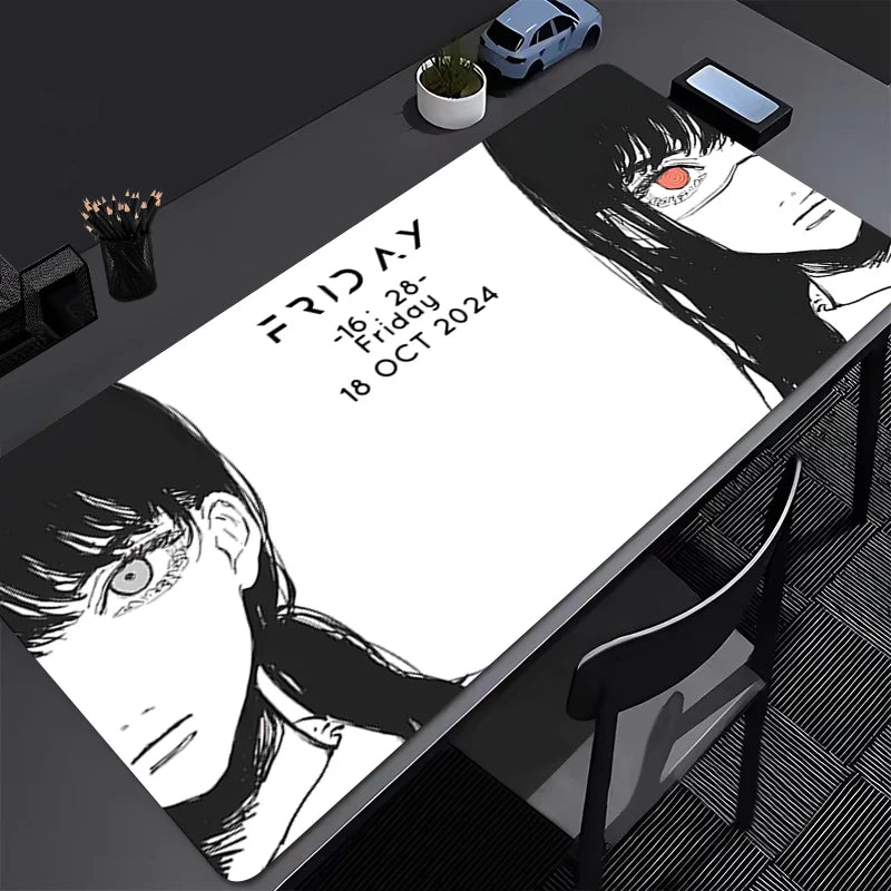 Tapis de Souris Gaming XXL Anime Dark Girl - Bureau Gamer 800x300mm Noir Blanc