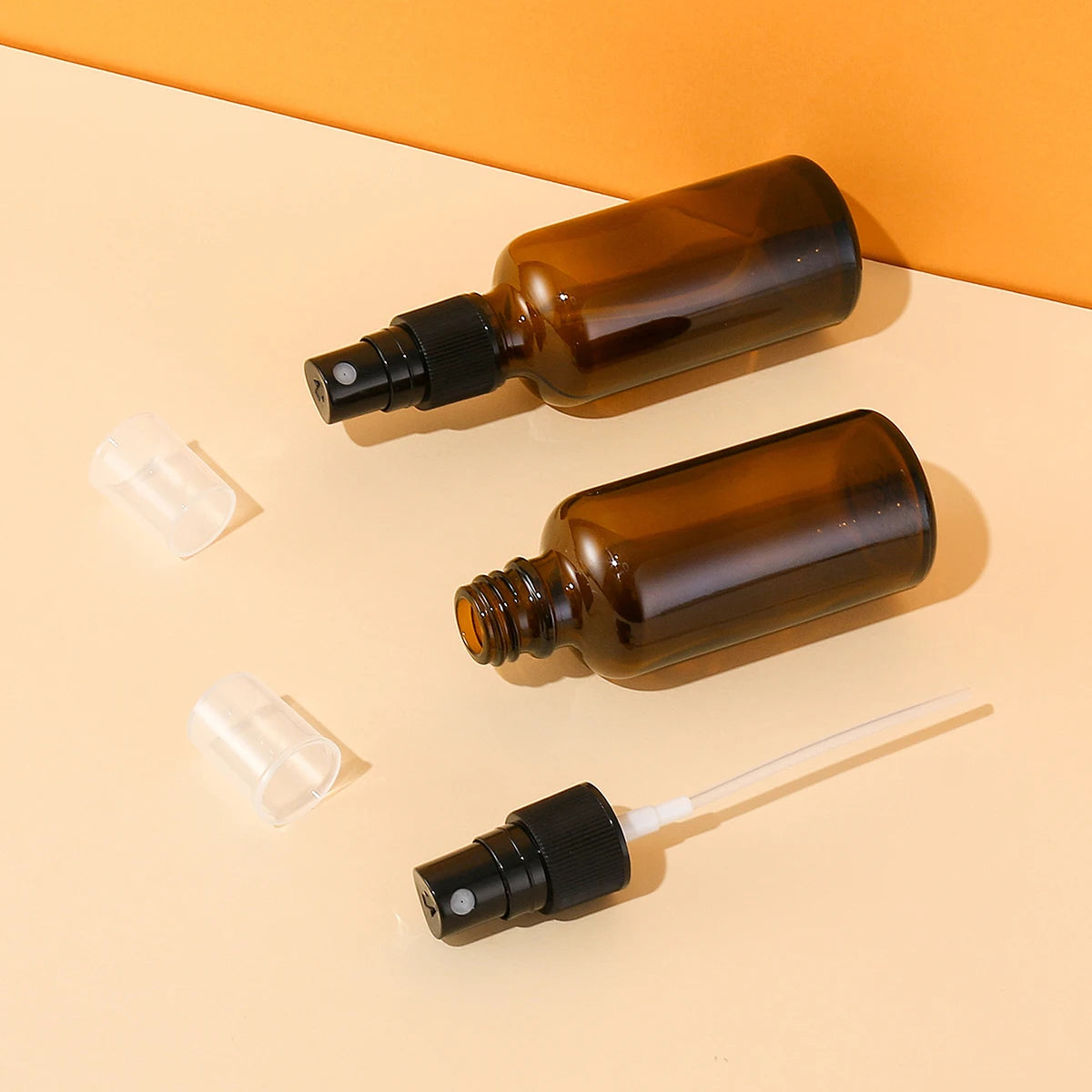 Set of 2 Amber Glass Spray Bottles 50ml - Essential Oils Perfume DIY