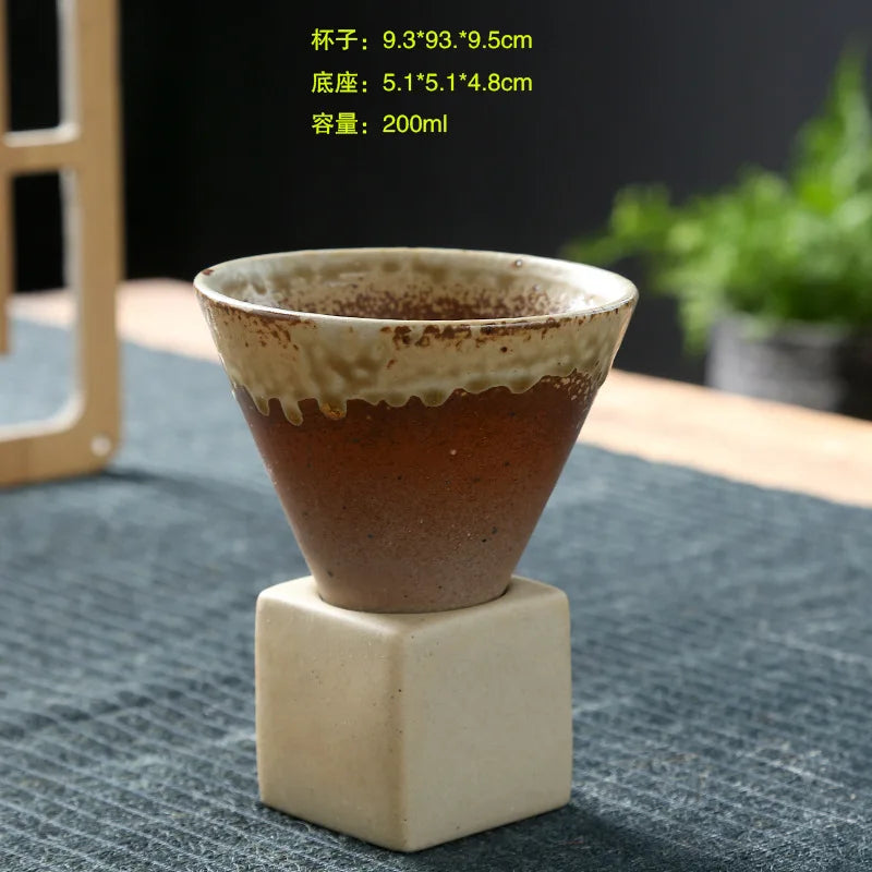 Tasse Expresso Rétro Céramique Japonaise - Bol à Thé Artisanal avec Base