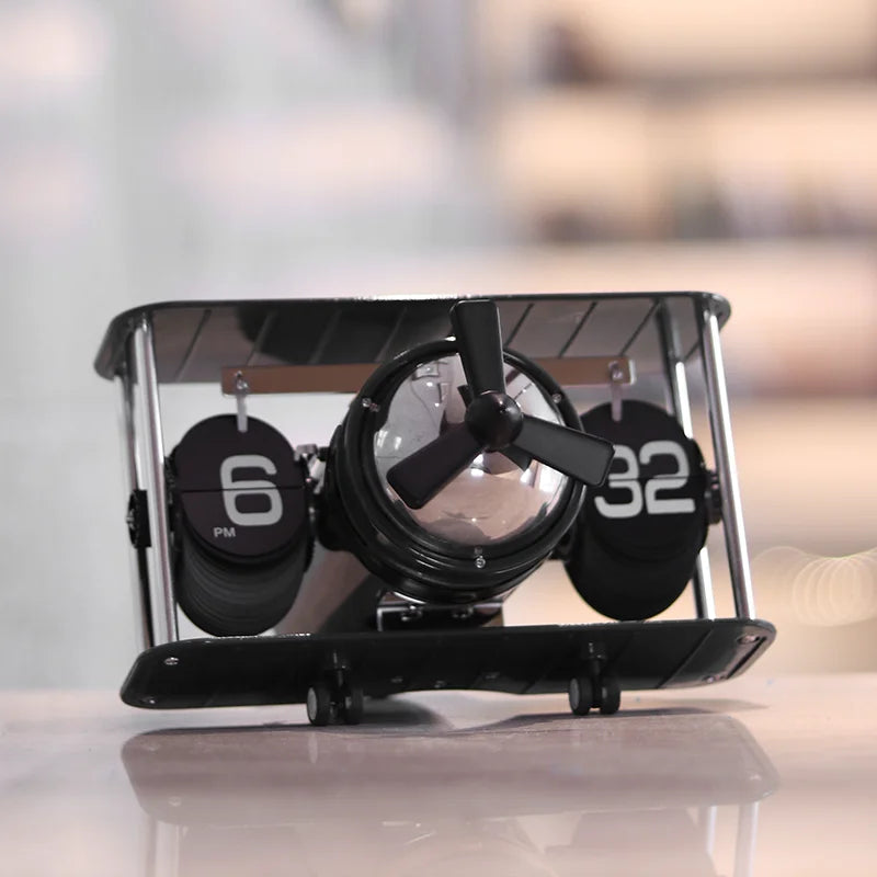 Horloge Bureau Rétro Design Avion - Flip Clock Mécanique Vintage