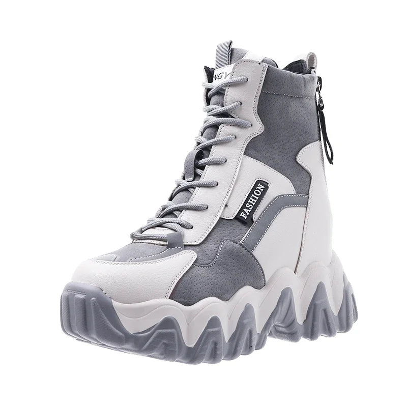 Bottes Compensées Plateforme Luxe Femme - Baskets Talons 8cm Printemps