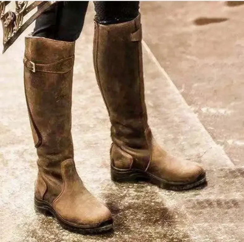 Bottes en daim pour femme, chaussures à la mode occidentale, à talons hauts, carrés, longs et confortables, hiver