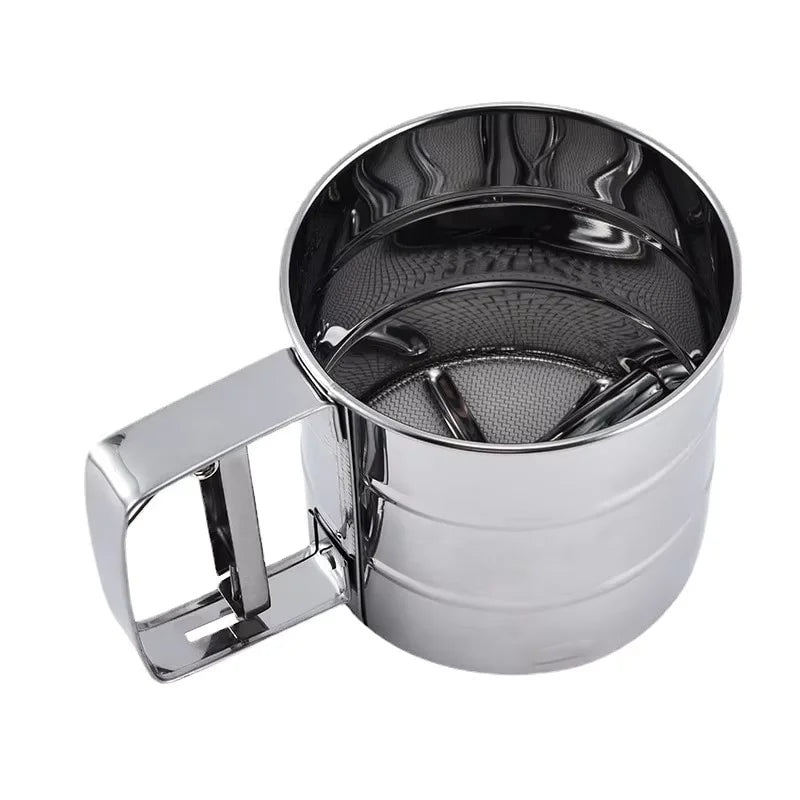 1pc En Acier Inoxydable Farine Tamis Pour La Cuisson, Poudre Sucre Shaker Avec Main Presse Conception, Fine Maille Farine Tamis