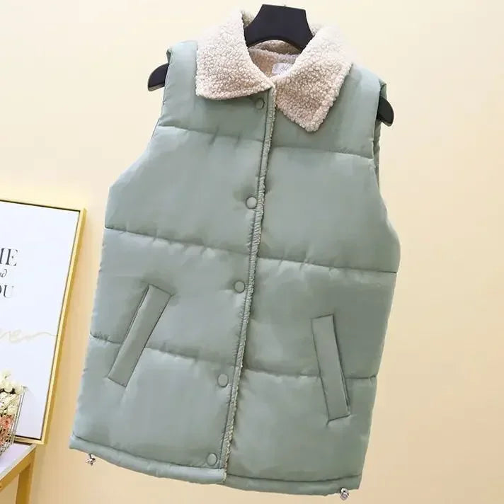 Gilet Femme Coton Rembourré Demi-Court - Style Coréen Élégant Travail