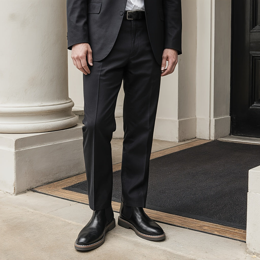 Bottes Chelsea Homme Noir Brillant - Élastique Semelle Antidérapante Bureau Casual