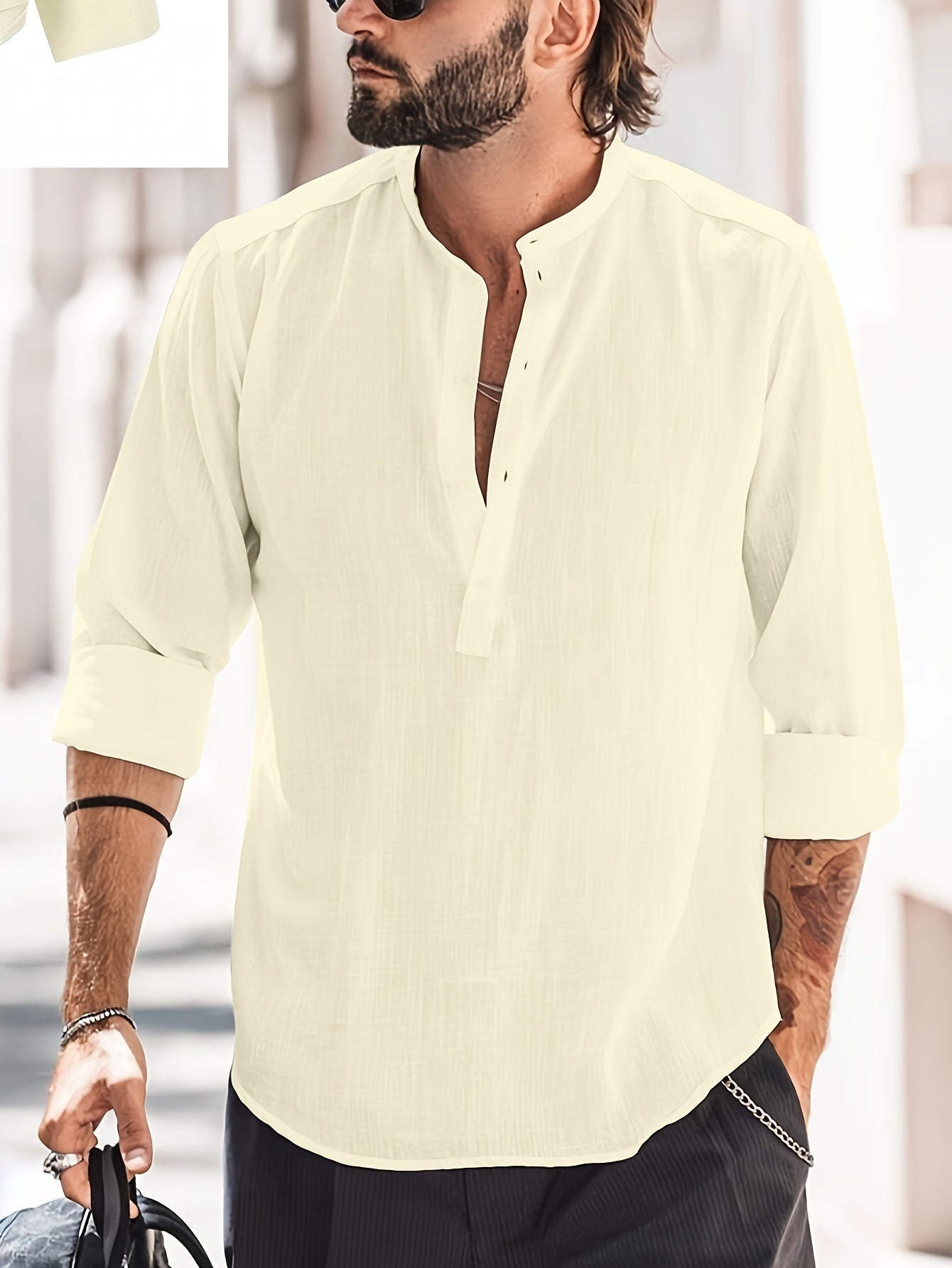 Chemise Henley Col Bateau Homme - Coton Design Classique Manches Longues Vintage
