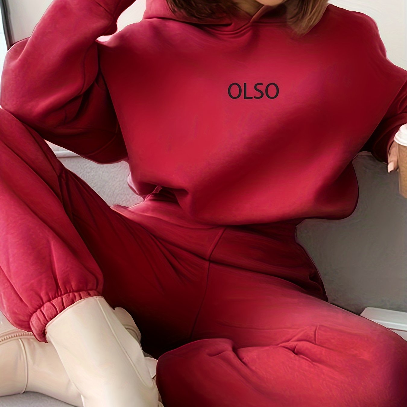 Ensemble 2 Pièces Femme - Sweat Capuche Imprimé Lettres et Pantalon Taille Élastique