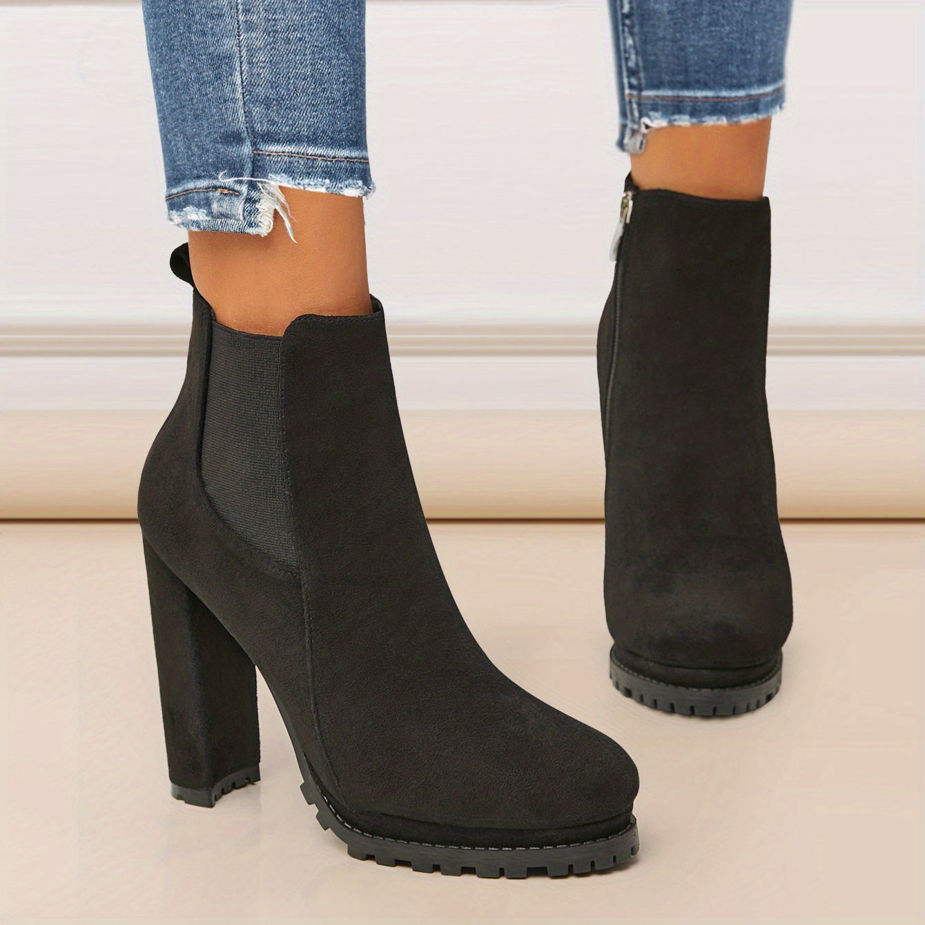 Bottines Bout Rond Fermeture Éclair - Talon Bloc Plateforme Hiver Femme