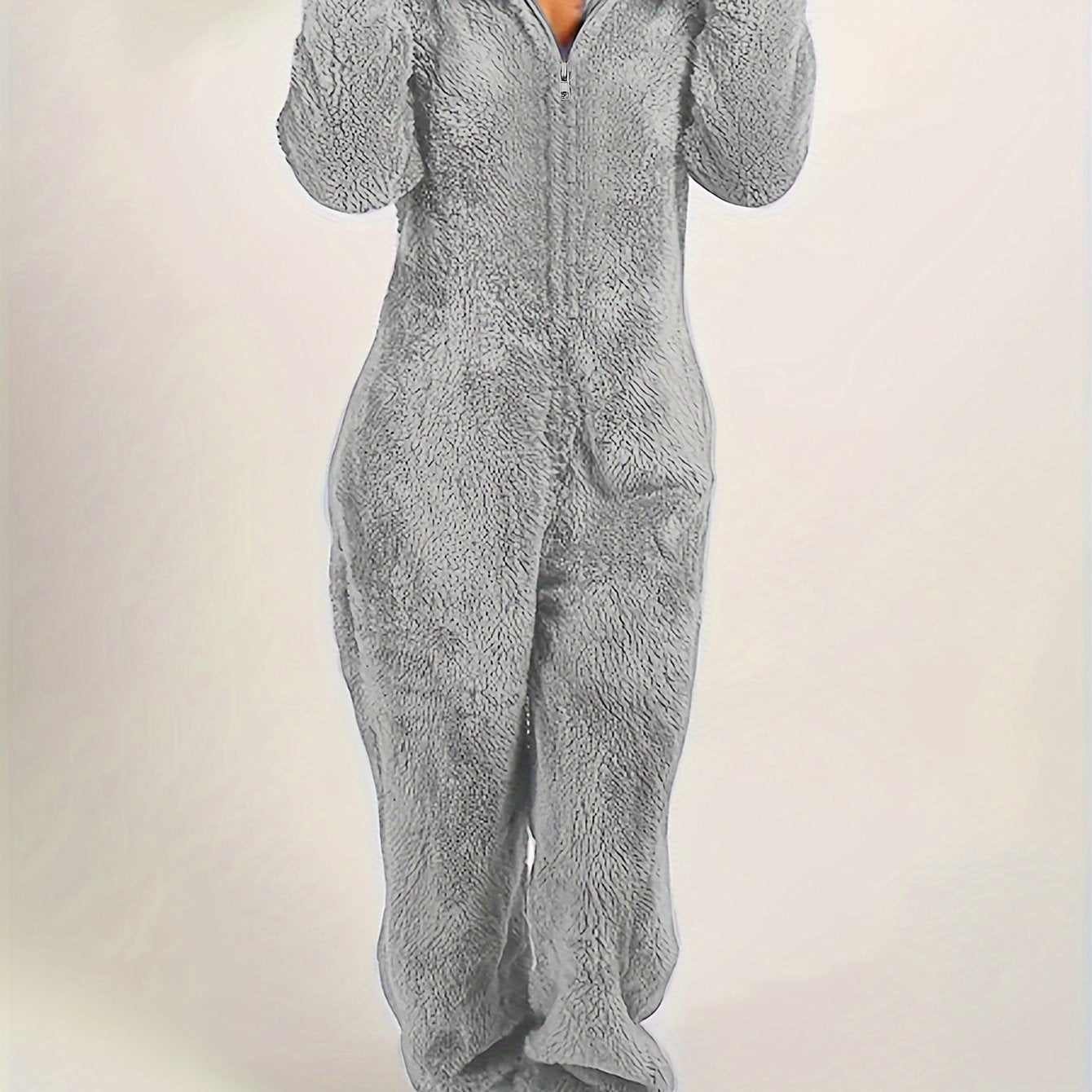 Combinaison Pyjama Peluche Capuche Femme - Fermeture Éclair Manches Longues Festival