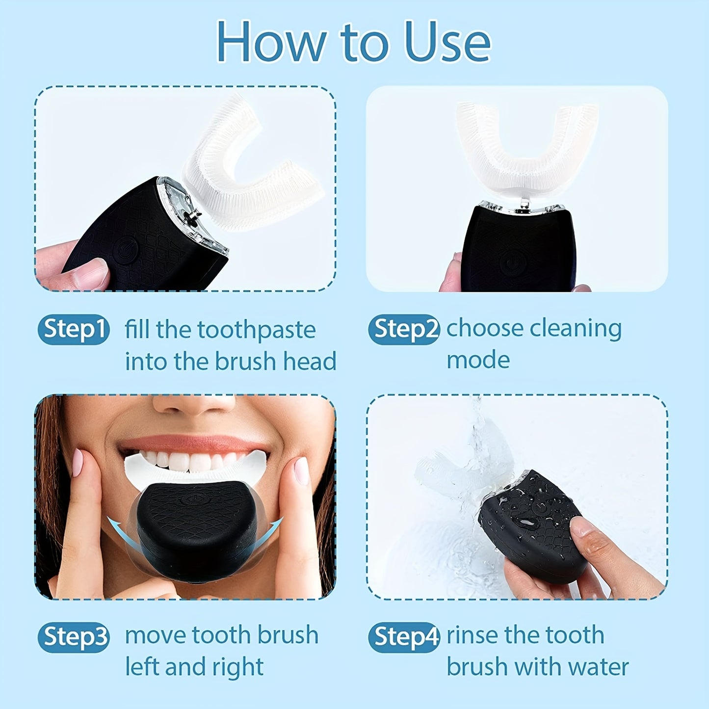 Brosse à Dents Électrique Forme U - Blanchiment 360° LED 3 Modes Rechargeable