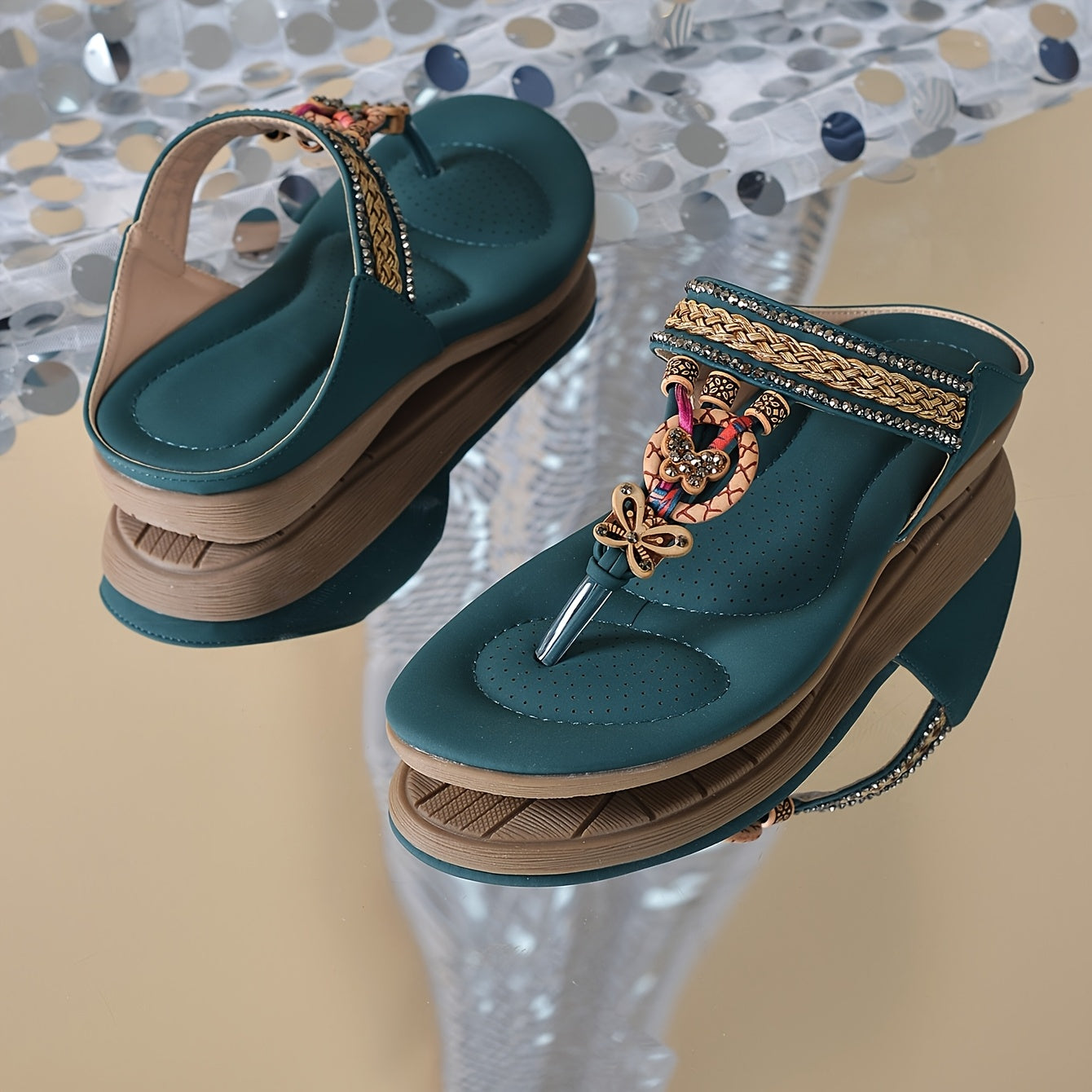 Chaussons Plats Femme Perles et Strass - Style Européen Rétro Confort