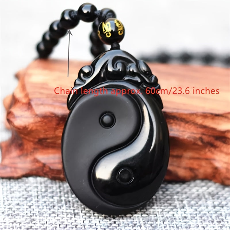 Collier Obsidienne Noire Yin Yang Bagua - Pendentif Poissons Naturel