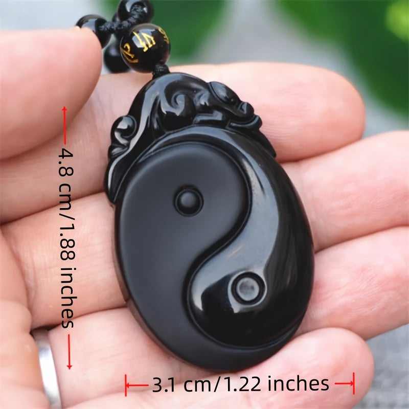 Collier Obsidienne Noire Yin Yang Bagua - Pendentif Poissons Naturel