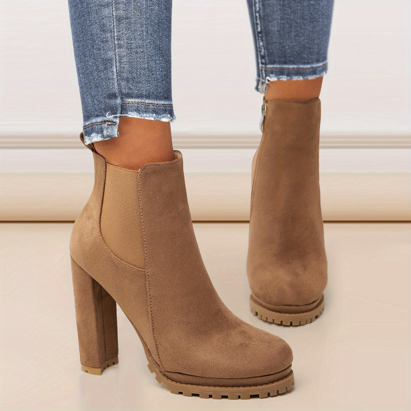 Bottines Bout Rond Fermeture Éclair - Talon Bloc Plateforme Hiver Femme