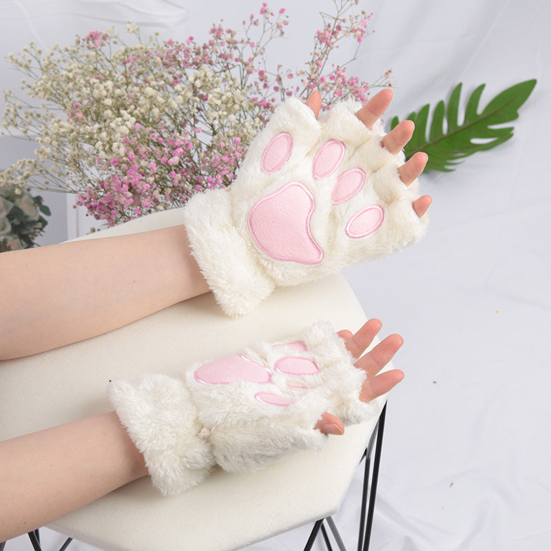 Gants Patte de Chat Kawaii Peluche - Mitaines Chaudes Hiver Femme