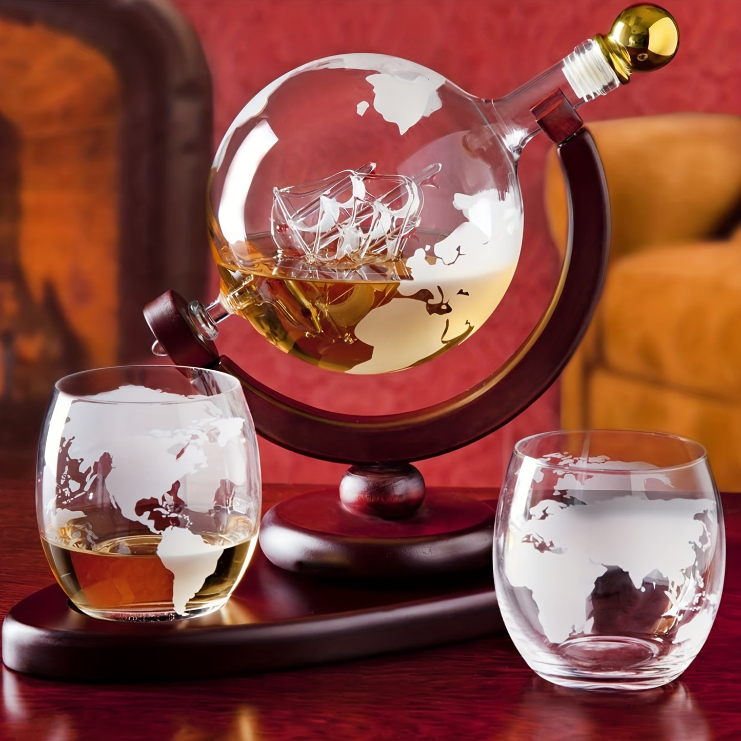 Carafe Whiskey Globe 850ml + 2 Verres - Coffret Cadeau Homme Décoration