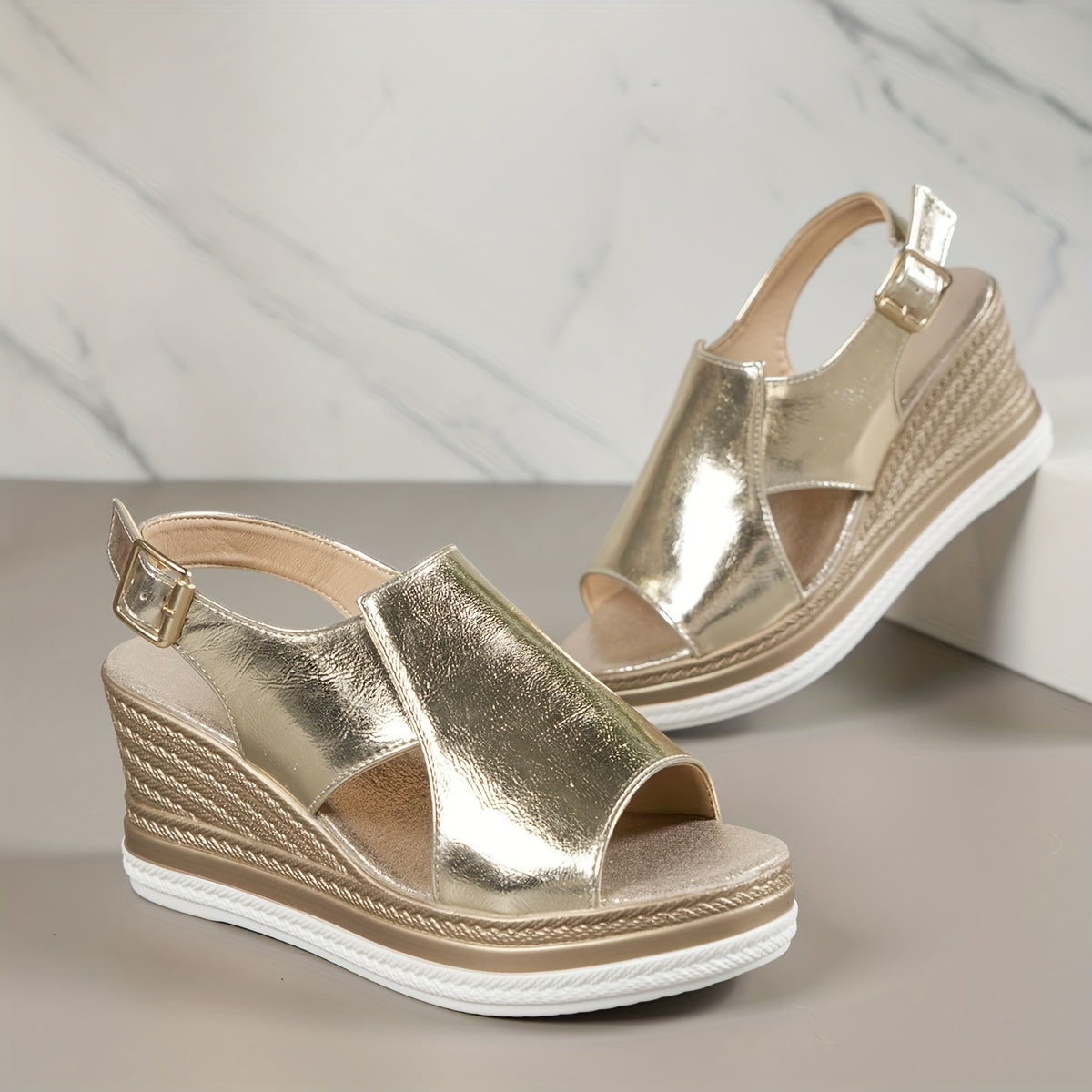 Sandales Compensées Été Femme - Semelle Épaisse Bout Ouvert Talons Hauts Plateforme