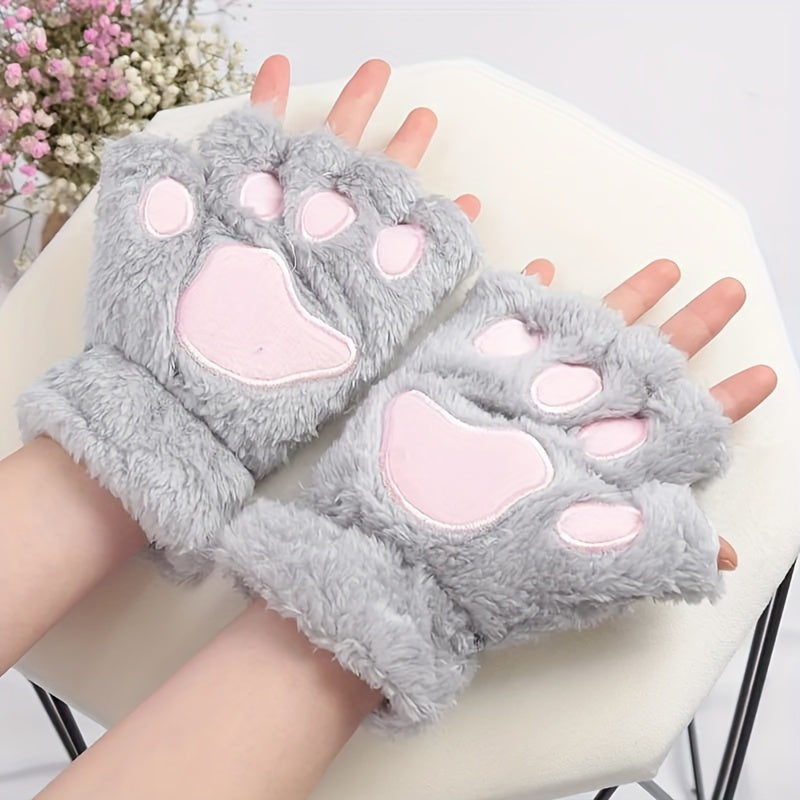 Gants Patte de Chat Kawaii Peluche - Mitaines Chaudes Hiver Femme
