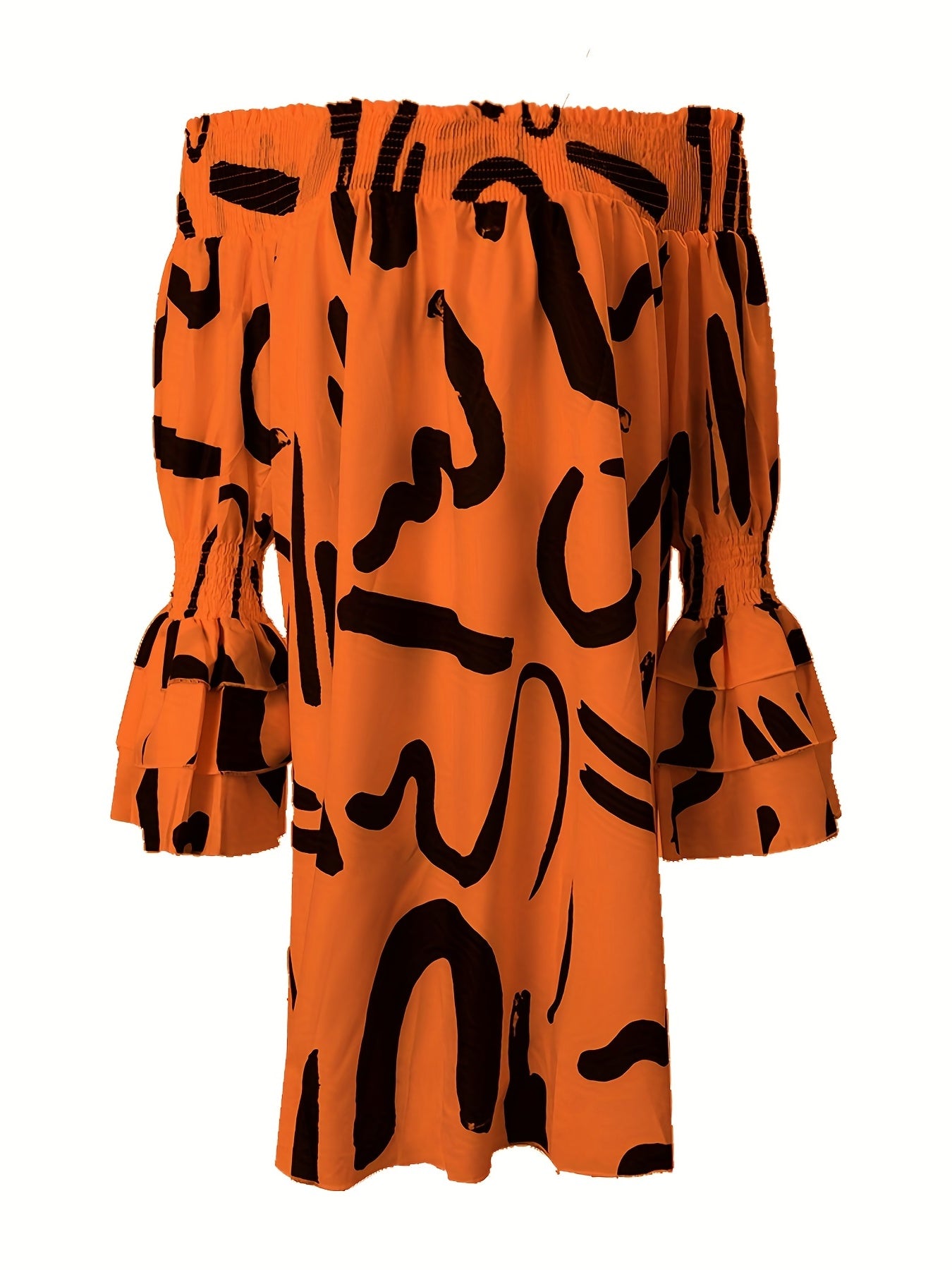 Robe Épaules Dénudées Imprimé Lettres - Manches Longues Décontractée Femme