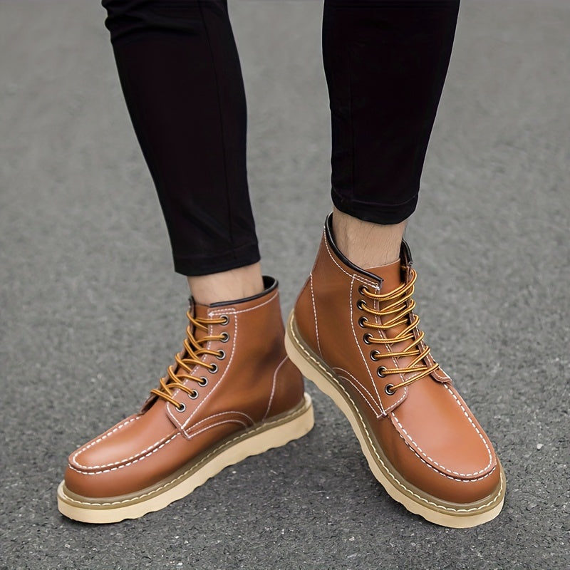 Bottes Homme Doublure Peluche - Lacets Bout Moc Toe Casual Marche Thermiques