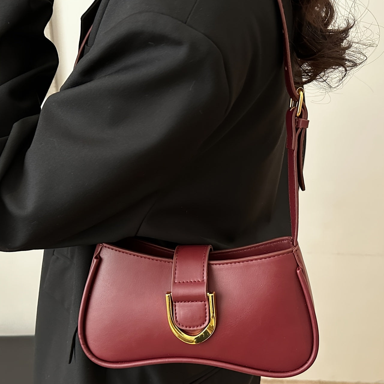 Retro Monochrome Minimalist Shoulder Bag French Style Underarm Bag