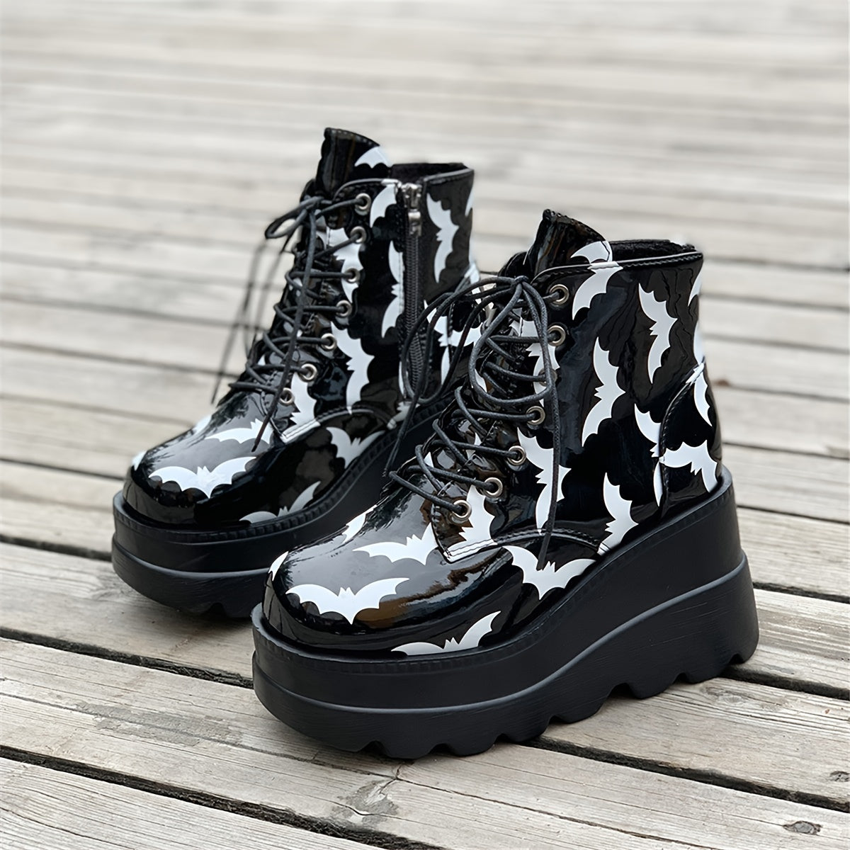 Bottines Chelsea Pied-de-Poule - Plateforme Talon Haut Lacets Décontractées Femme