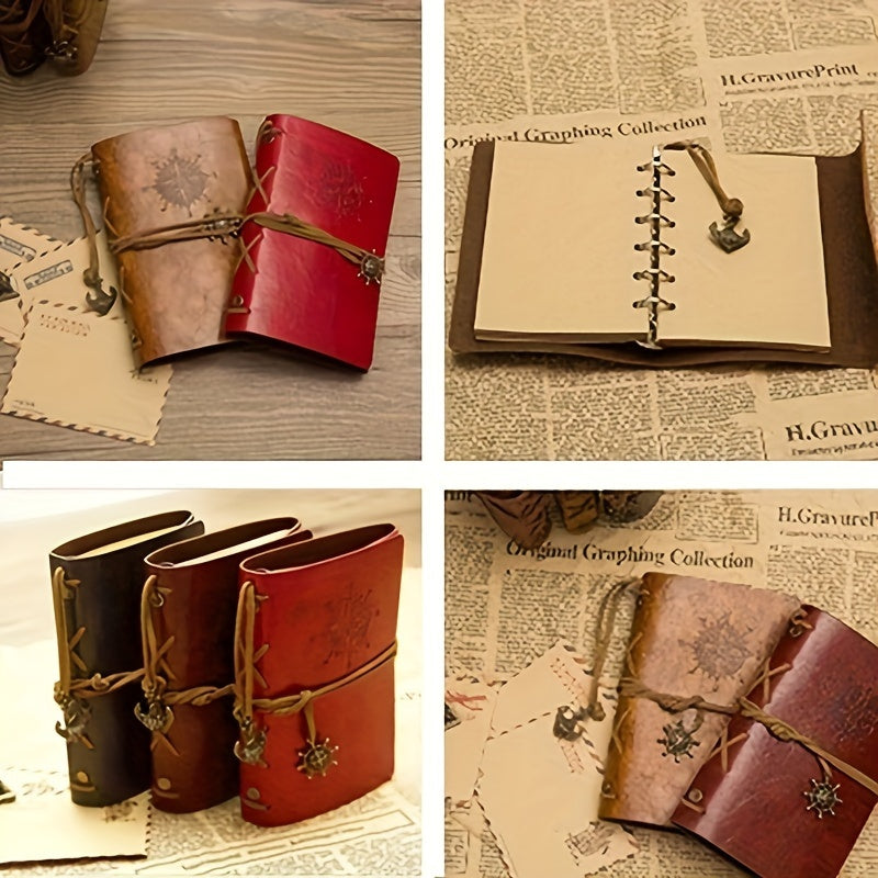 Journal Vintage Thème Pirate - Reliure Spirale Cuir Synthétique avec Boussole