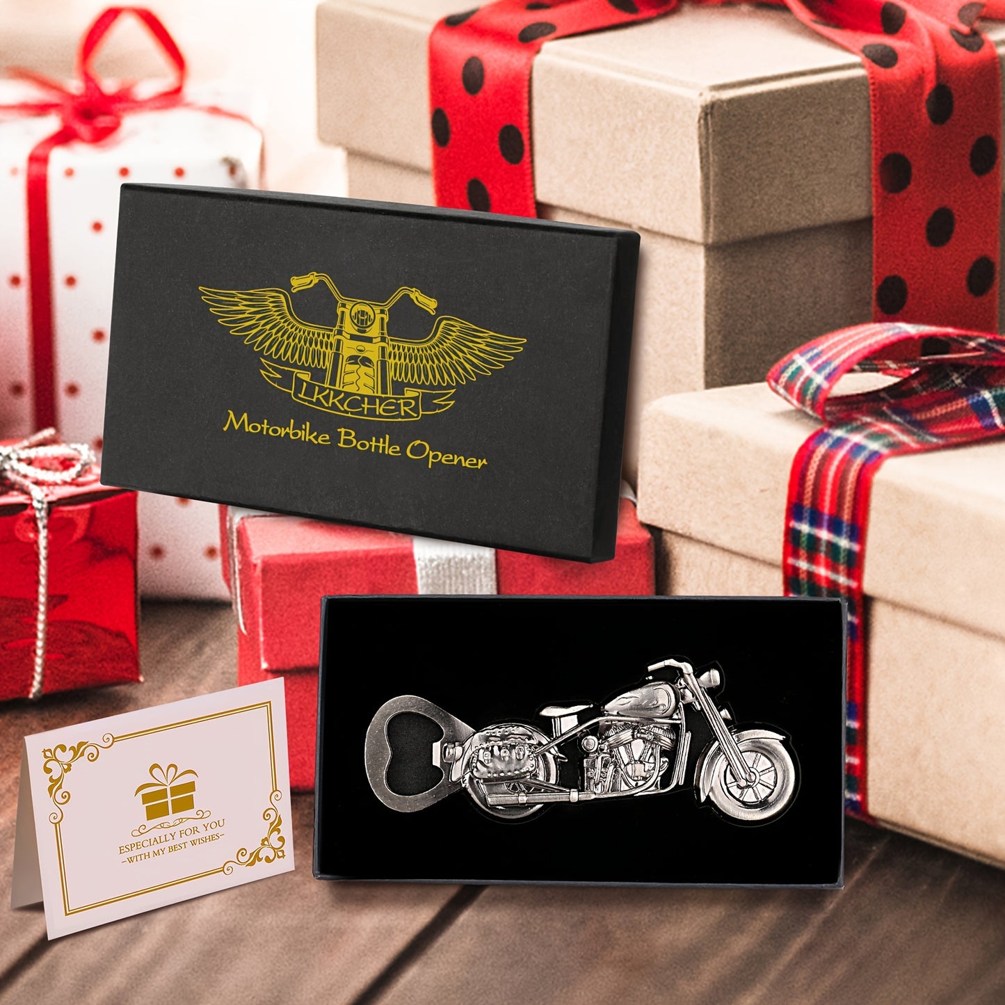 Décapsuleur Moto Cadeau Homme - Ouvre-Bouteille Biker avec Boîte Cadeau