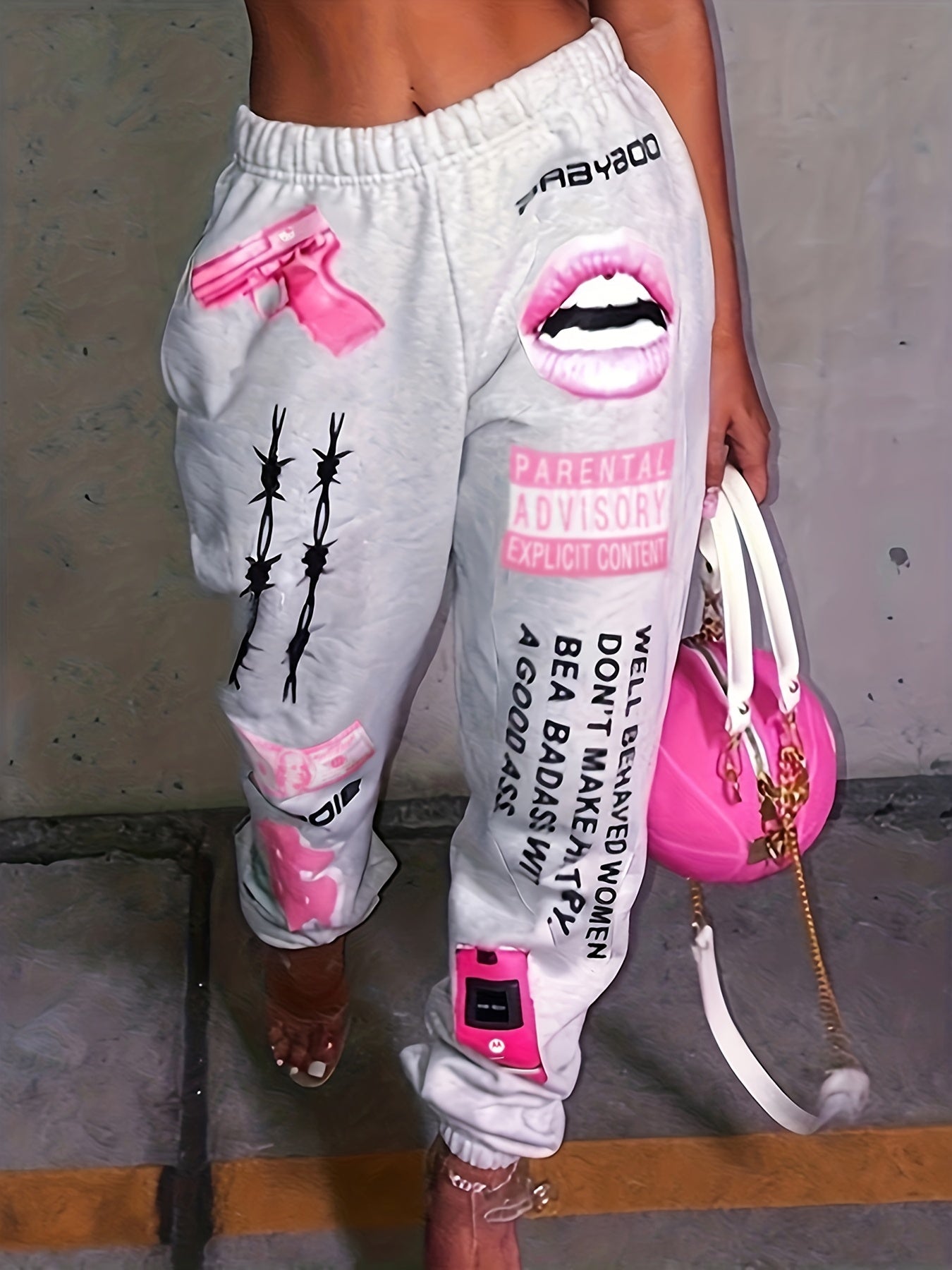 Pantalon Sport Femme Grande Taille - Jogging Imprimé Taille Élastique Oversize