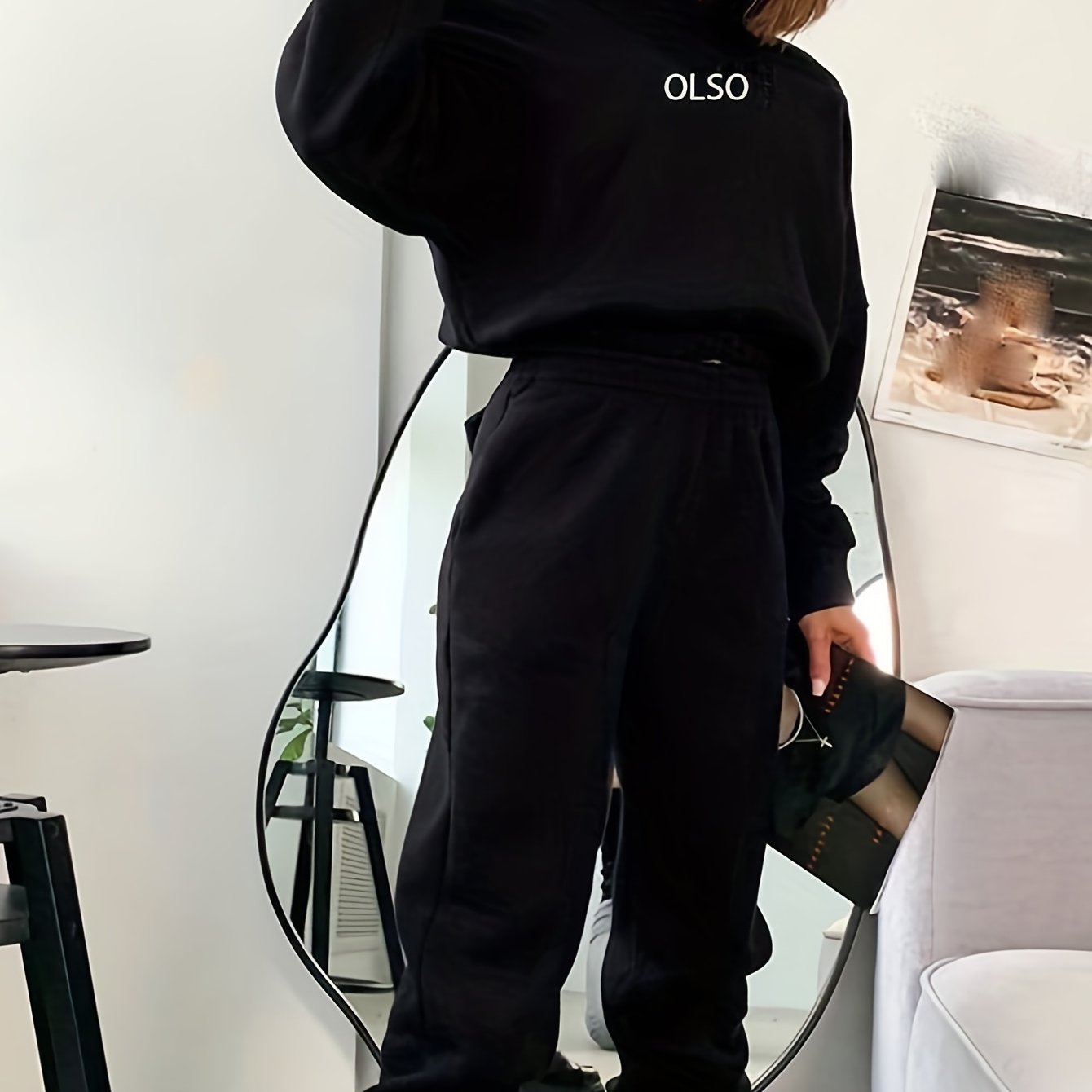 Ensemble 2 Pièces Femme - Sweat Capuche Imprimé Lettres et Pantalon Taille Élastique